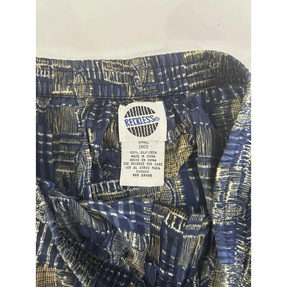 Vintage Mens 100% Silk Boxers Size S 90s Casino Pajama Boxer Shorts Blue Paisley